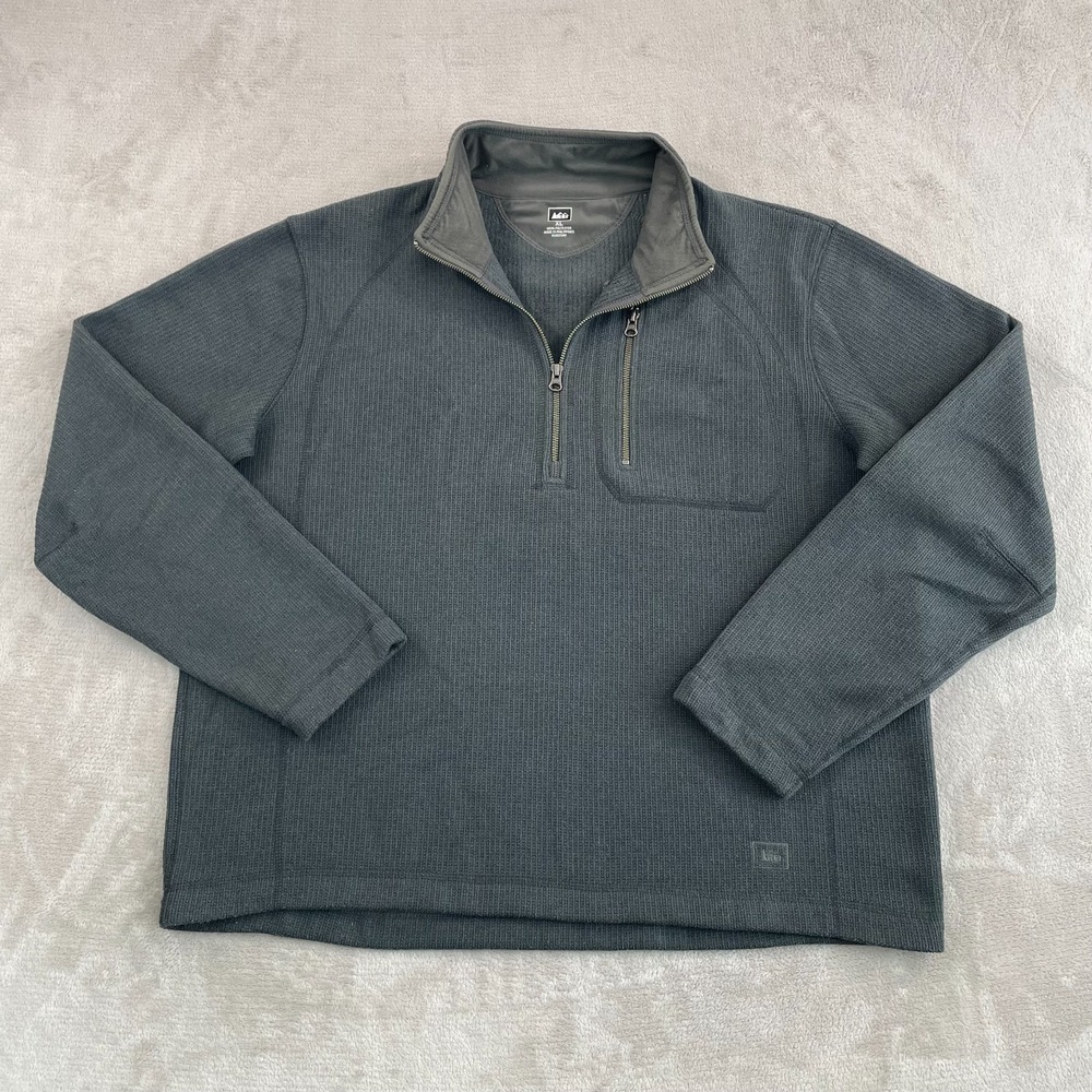REI Co-op Sweater Olancha Pass Fleece‎ 1/2 Zip Men XL Grey Pullover Zip Pocket